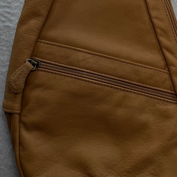 AmeriBag Classic Leather Healthy Back Bag in Tan Travel Crossbody Made In USA - Picture 4 of 11